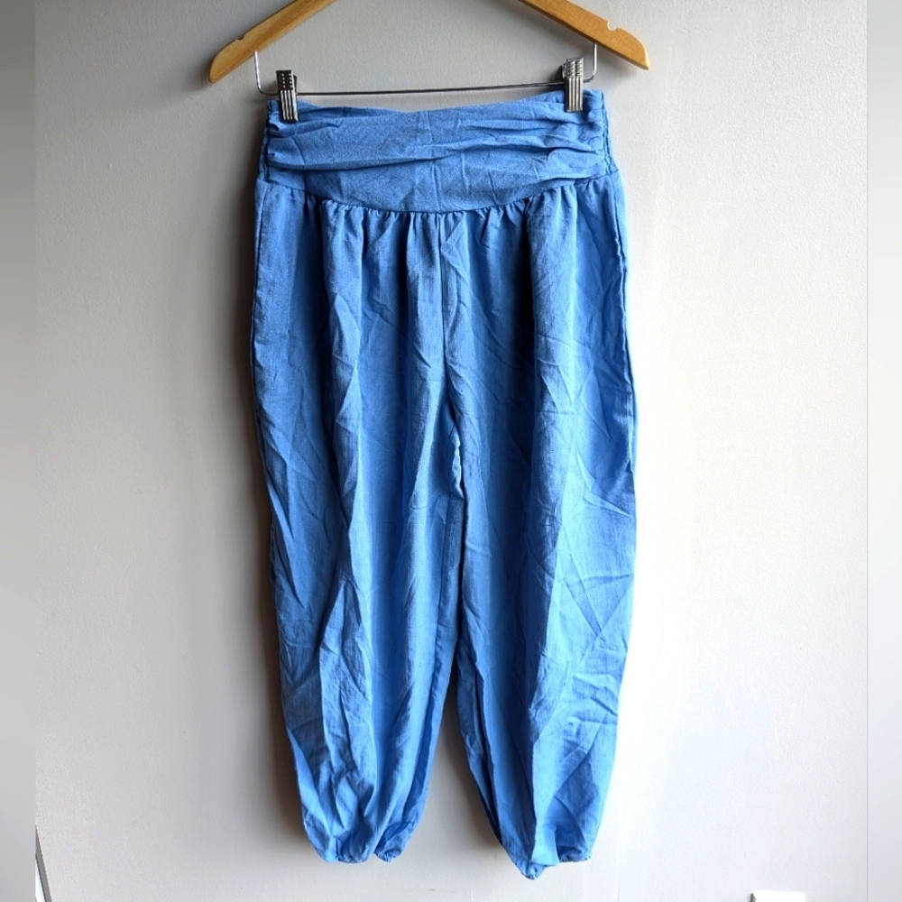 Emery Rose Blue Barrel Leg Womens Pants Size S Harem Rushed Back Ballet Balloon